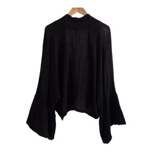 Free People One Black Gauzy Cotton Blend Boho Raw Hem Open Front Top Size S/XS